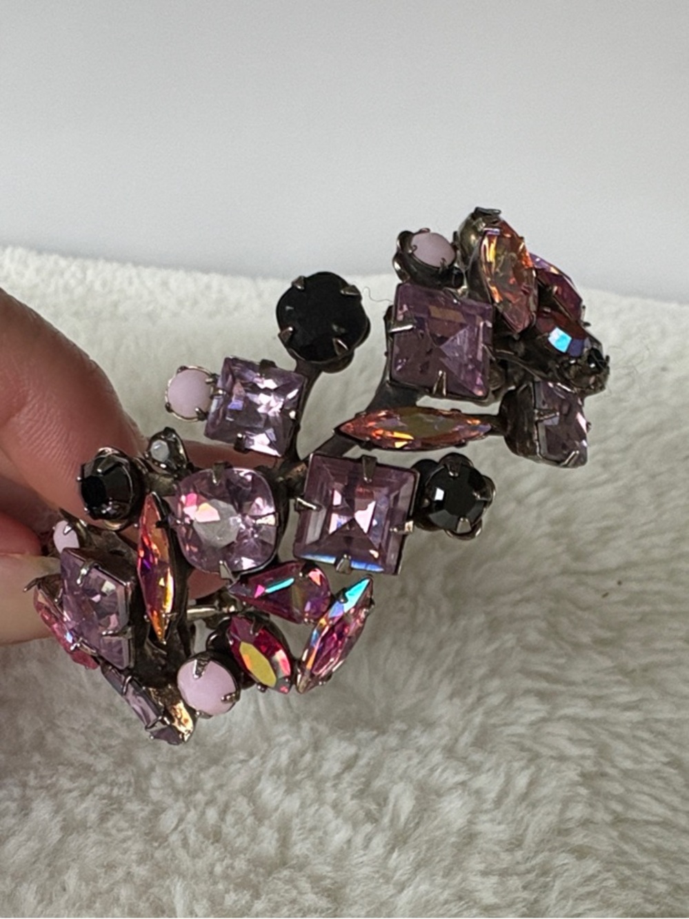 Vintage Sorrelli Pink and Black Crystal Cuff Bracelet - Picture 6 of 14